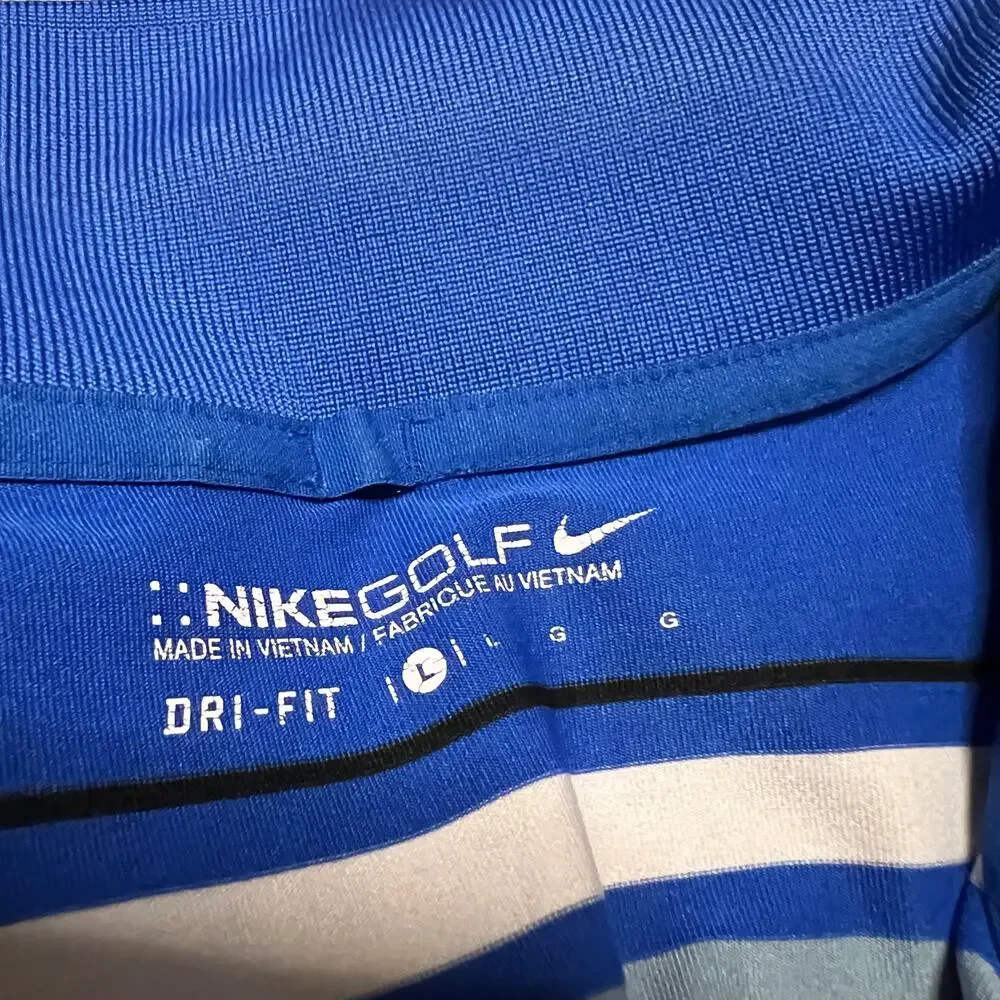 Nike Golf Polo Shirt Mens Large Blue Striped  Performance Dri Fit